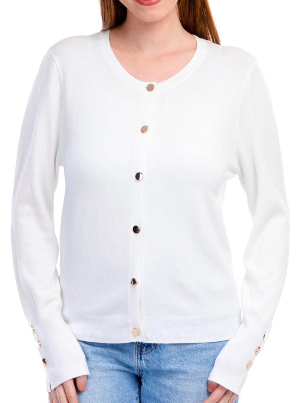 NWT Tahari White Button-Front Cardigan with Gold-Tone Buttons Size XS